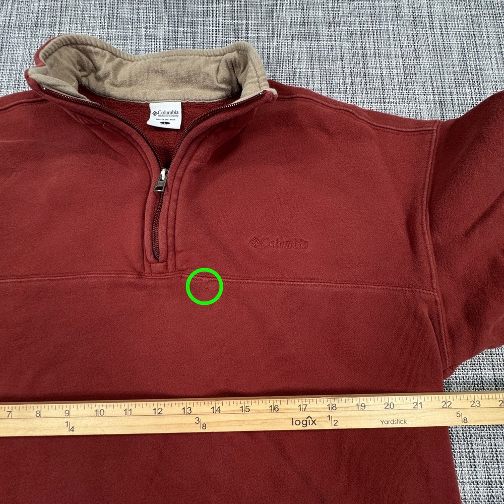 Columbia Mens Large Rust Quarter Zip Sweatshirt Cotton Blend Elbow Patches - Picture 5 of 9